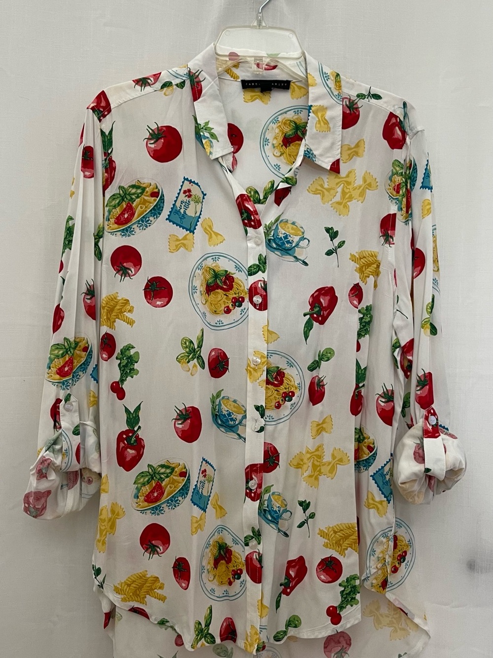Jane and Delancey White Button-Down with Tomato & Pasta Print